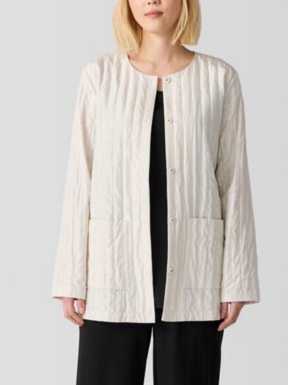 Eileen Fisher Quilted Jacket in Ivory Beige